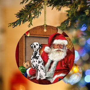 Godmerch- Ornament- Dalmatian With Santa Christmas Ornament, Happy Christmas Ornament, Car Ornament