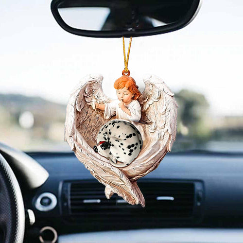 Sleeping Dalmatian Protected By Angel Acrylic Hanging Ornament