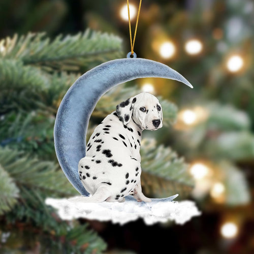 Godmerch- Ornament- Dalmatian Sits On The Moon Hanging Ornament Dog Ornament, Car Ornament, Christmas Ornament
