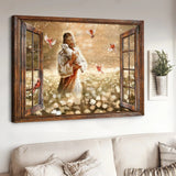 Dandelion field Jesus holding lamb Cardinal - Matte Canvas