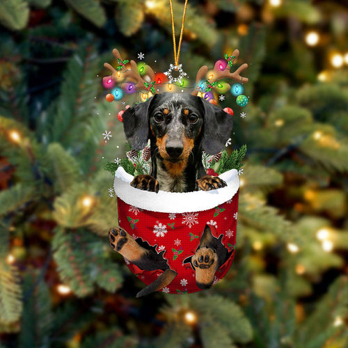 Dapple Dachshund In Snow Pocket Christmas Ornament Flat Acrylic Dog Ornament