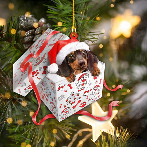 Dashund - Christmas Gift Shape Ornament