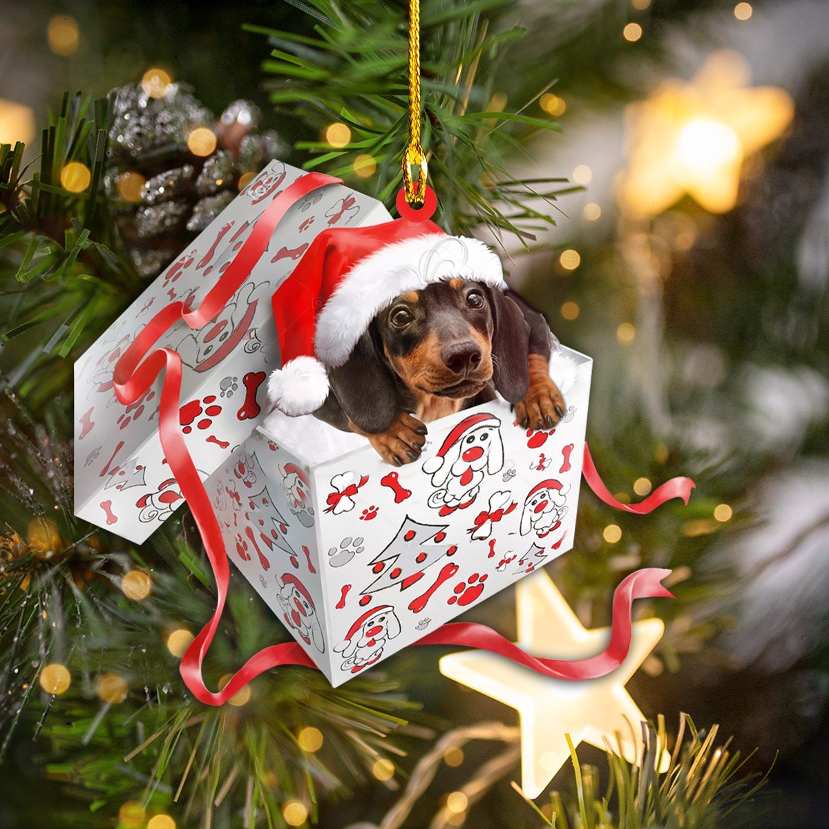 Godmerch- Ornament- Dashund - Christmas Gift Shape Ornament, Happy Christmas Ornament, Car Ornament