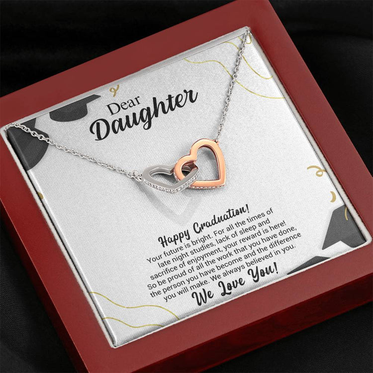 Dear Daughter Graduation Necklace Gift - Your Future is bright - We always believed in you - College, High School, Senior, Master Graduation Gift - Class of 2022 Interlocking Hearts Necklace - 036B - TGV