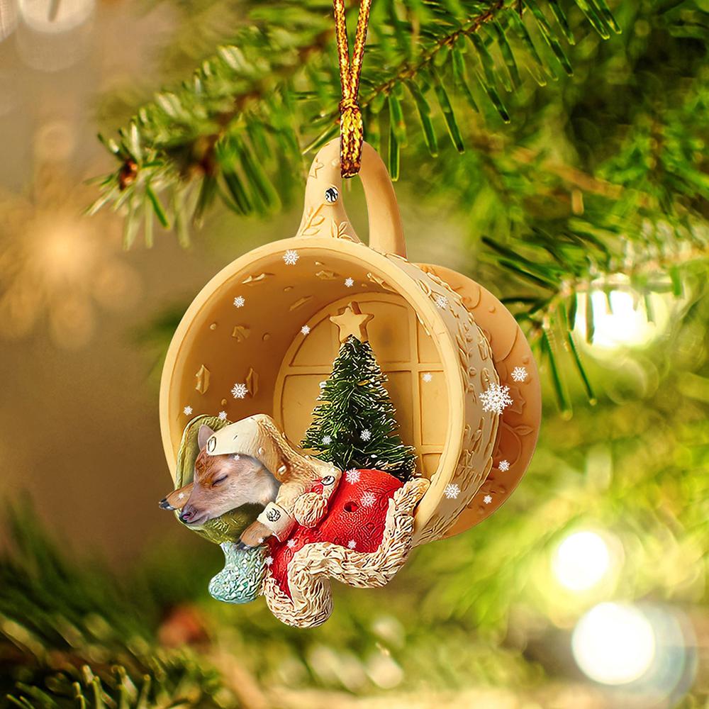 Godmerch Deer Sleeping In A Tiny Cup Christmas Holiday-Two Sided Ornament