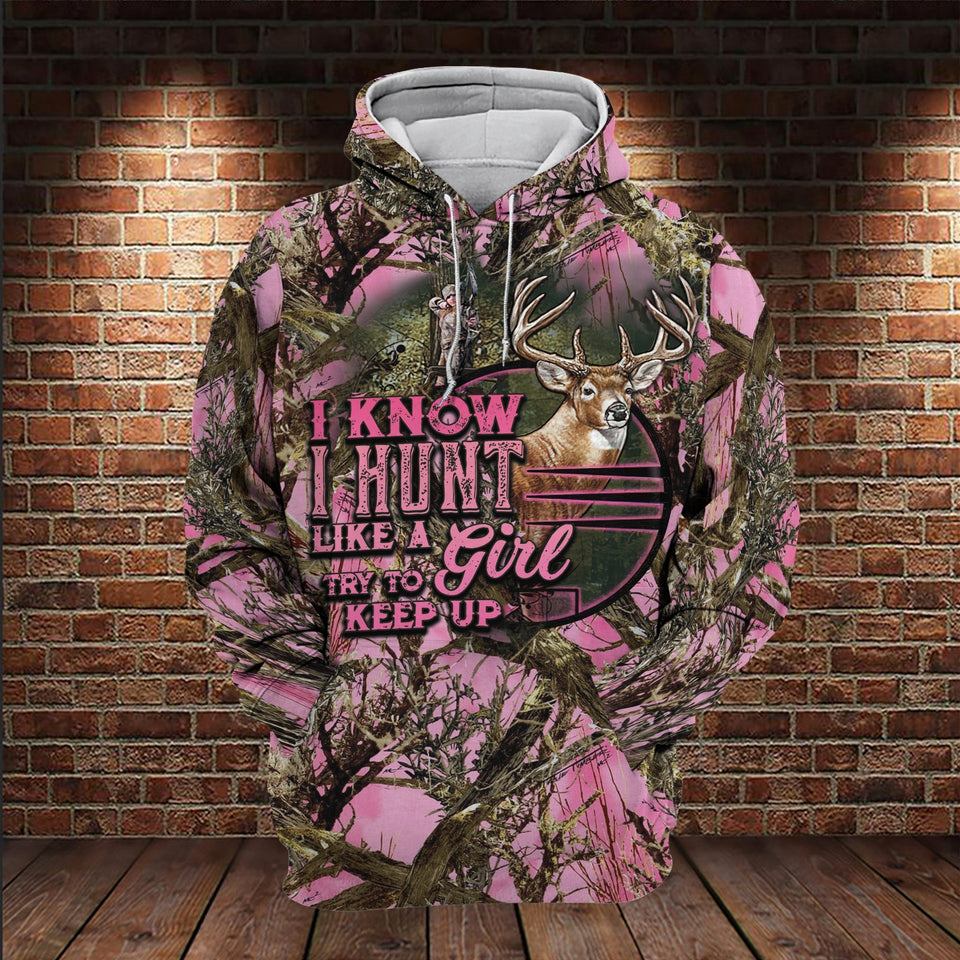 Hunting Gifts Deer Camo Pink All Over Printed US Unisex Size Hoodie