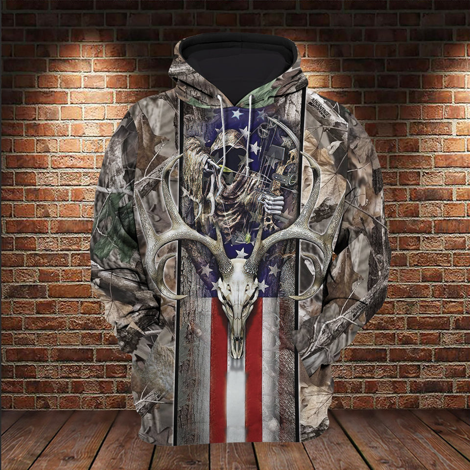 Hunting Gifts Deer Hunting Camo All Over Printed US Unisex Size Hoodie