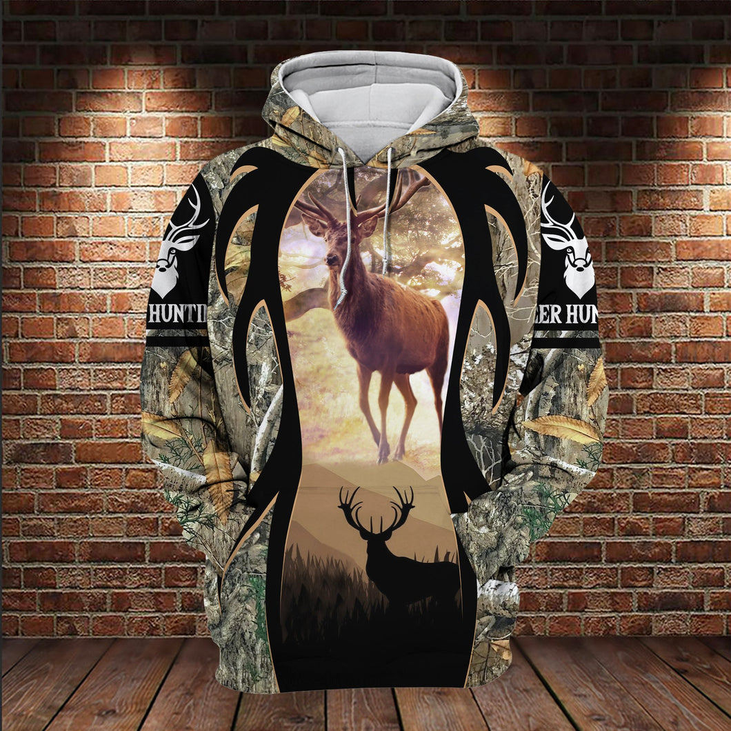 Hunting Gifts Deer Hunting Camo Pattern All Over Printed US Unisex Size Hoodie