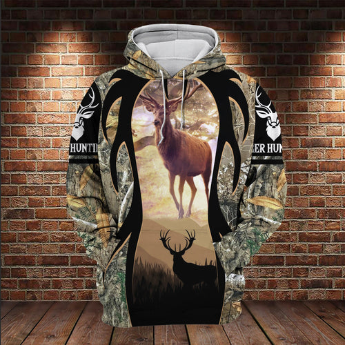 Hunting Gifts Deer Hunting Camo Pattern All Over Printed US Unisex Size Hoodie