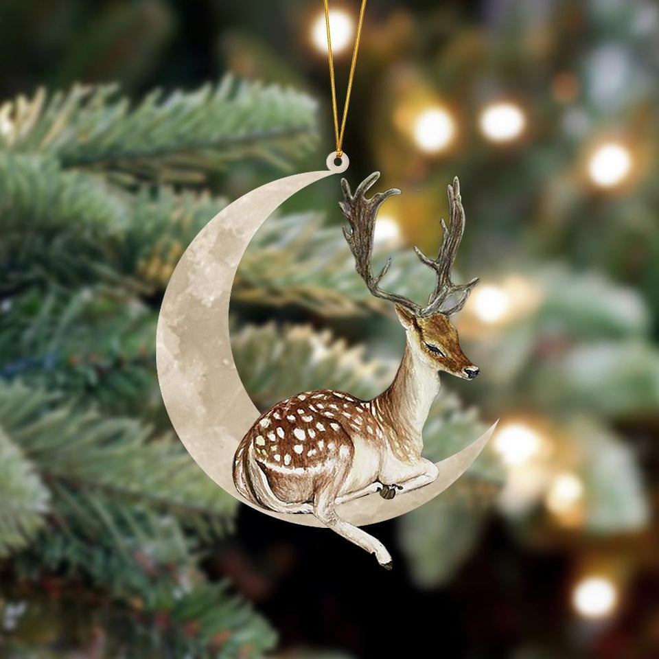 Godmerch- Ornament- Deer Sits On The Moon Hanging Ornament Dog Ornament, Car Ornament, Christmas Ornament