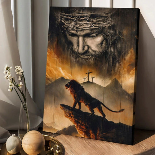 Lion of Judah, Jesus painting, Mountain landscape, Jesus is our savior - Matte Canvas