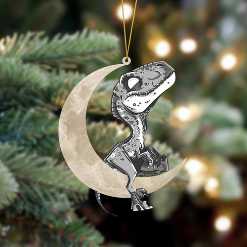 Godmerch- Ornament- Dinosaur Sits On The Moon Hanging Ornament Dog Ornament, Car Ornament, Christmas Ornament