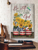 Flag 4th July Hummingbird and sunflower Be still and know that I am God Canvas And Poster, Canvas Painting, Wall Decor Visual Art