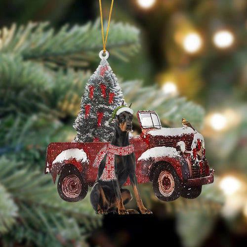 Godmerch- Ornament- Doberman-Christmas Truck Two Sided Ornament, Happy Christmas Ornament, Car Ornament