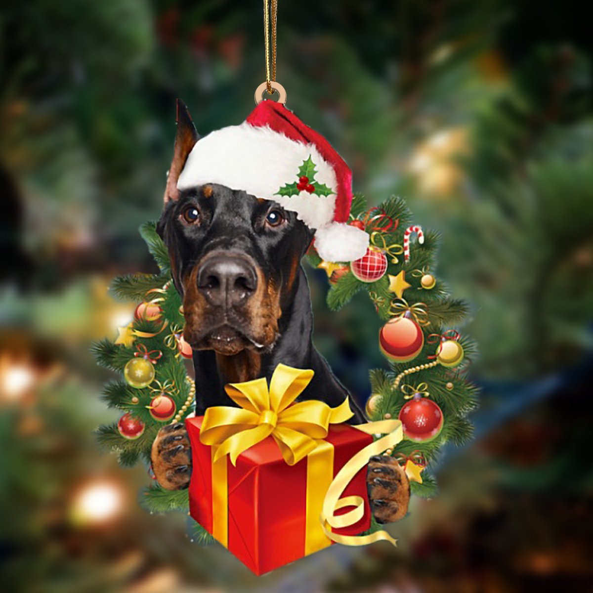 Doberman-Dogs Give Gifts Hanging Ornament