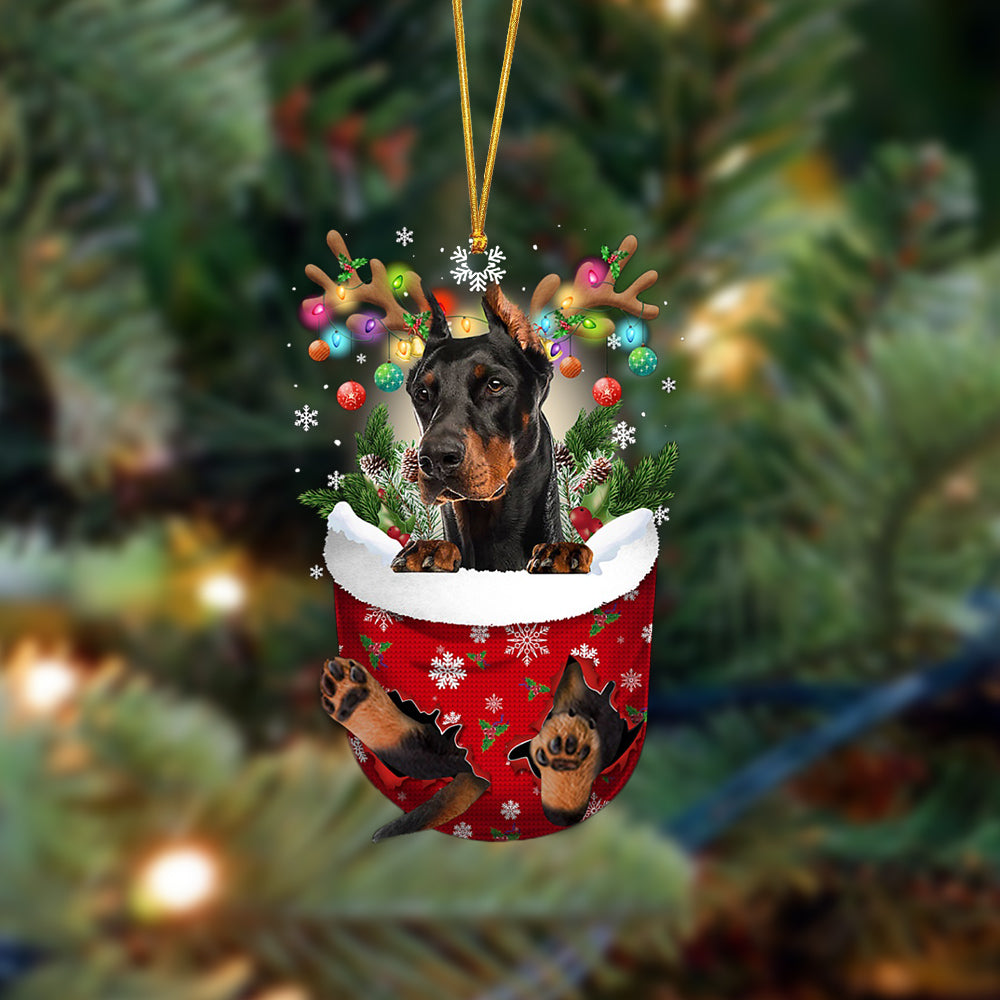 Doberman-In Christmas Pocket Two Sides Ornament, Christmas Dog Hanging Ornament