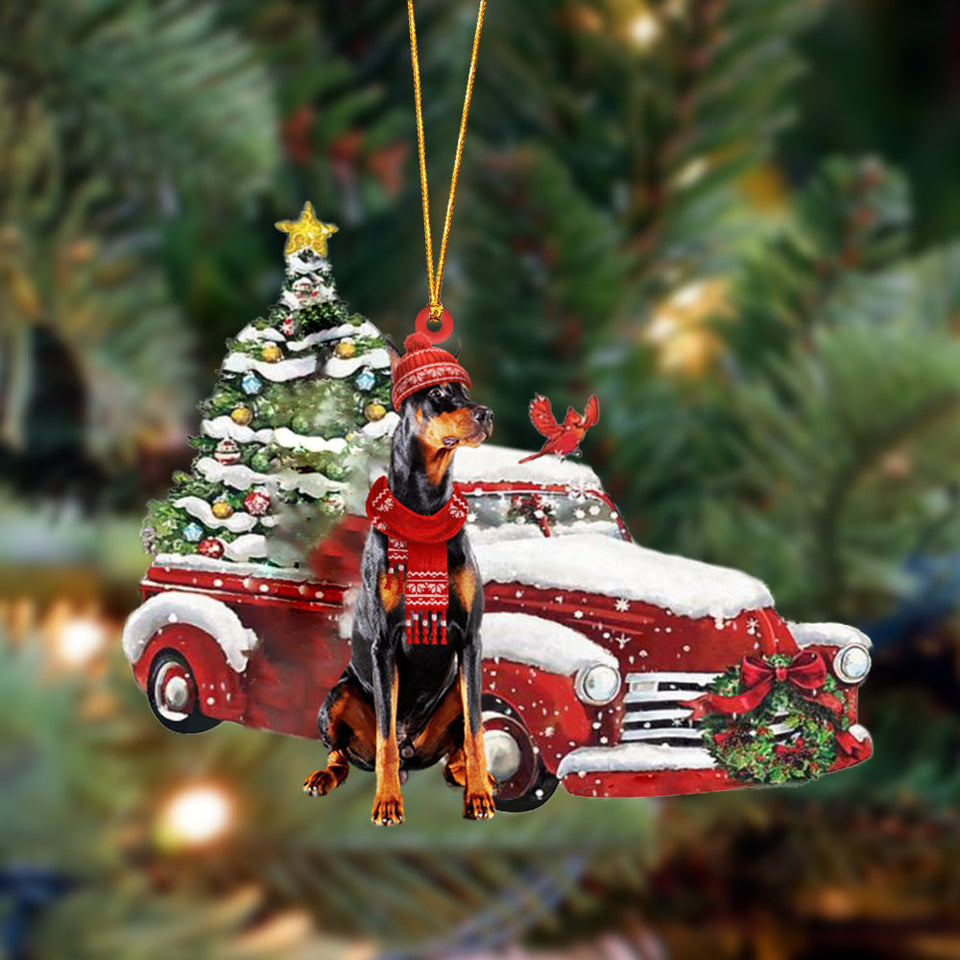 Godmerch- Ornament- Doberman 1-Christmas Car Two Sided Ornament, Happy Christmas Ornament, Car Ornament