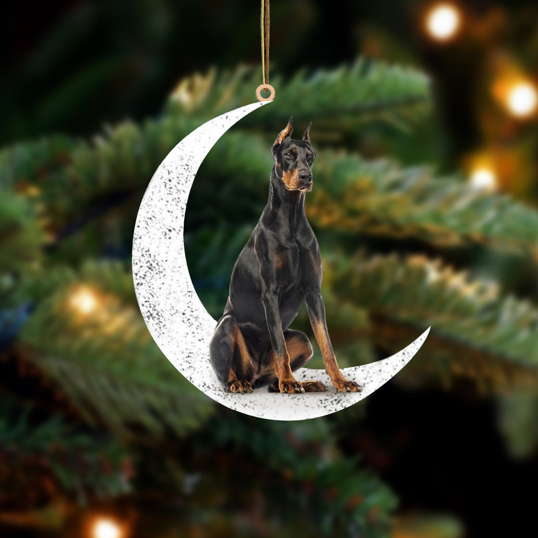 Doberman 2 Sit On The Moon Two Sided Ornament Dog Hanging Christmas Ornament