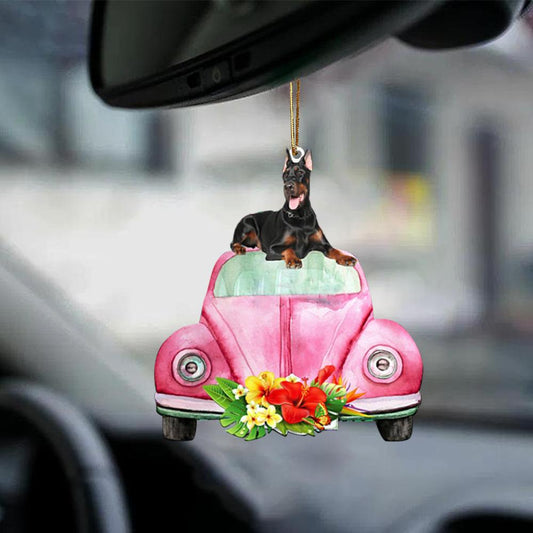 Doberman Pinscher-Pink Hippie Car-Two Sided Ornament