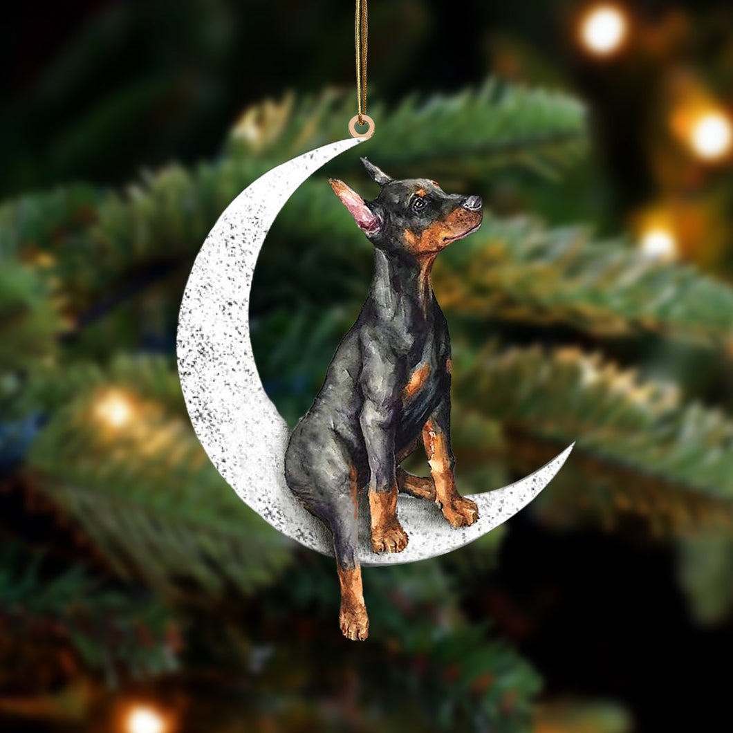 Doberman Pinscher Sit On The Moon Two Sided Ornament Dog Hanging Christmas Ornament