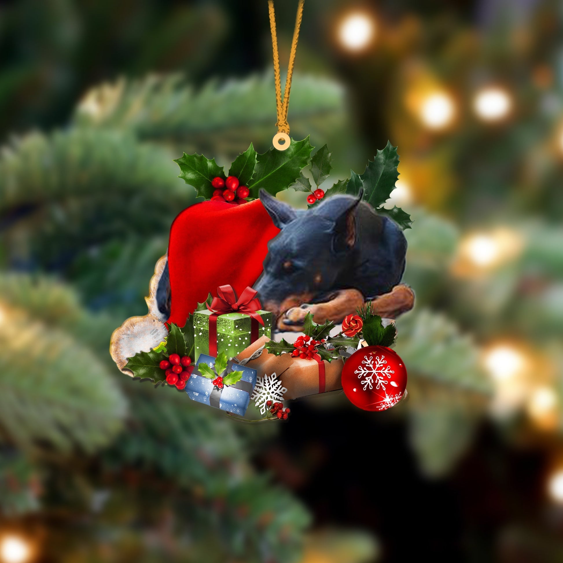Doberman Pinscher-Sleeping In Hat Two Sides Ornament Dog Sleeping Ornament