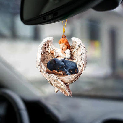 Sleeping Doberman Protected By Angel Car Hanging Ornament Angel Protect Dog Ornament