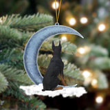 Godmerch- Ornament- Doberman Pinscher Sits On The Moon Hanging Ornament Dog Ornament, Car Ornament, Christmas Ornament