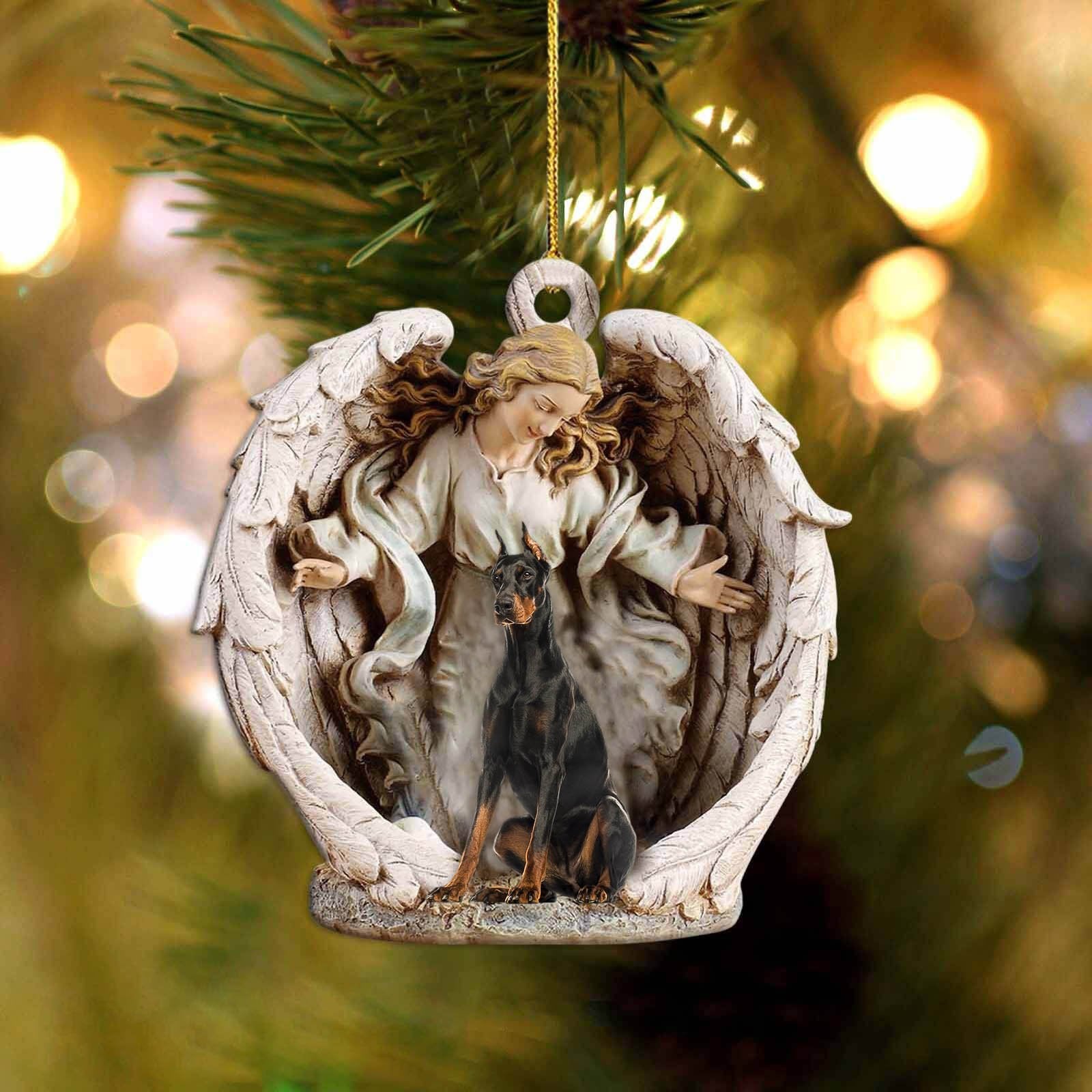 Doberman (2)-Angel Hug Winter Love Two Sided Ornament