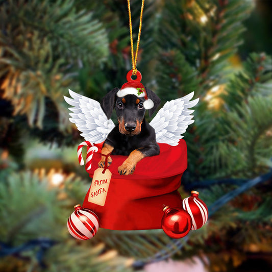 Doberman Angel Gift From Santa Christmas Ornament, Dog Flat Acrylic Ornament
