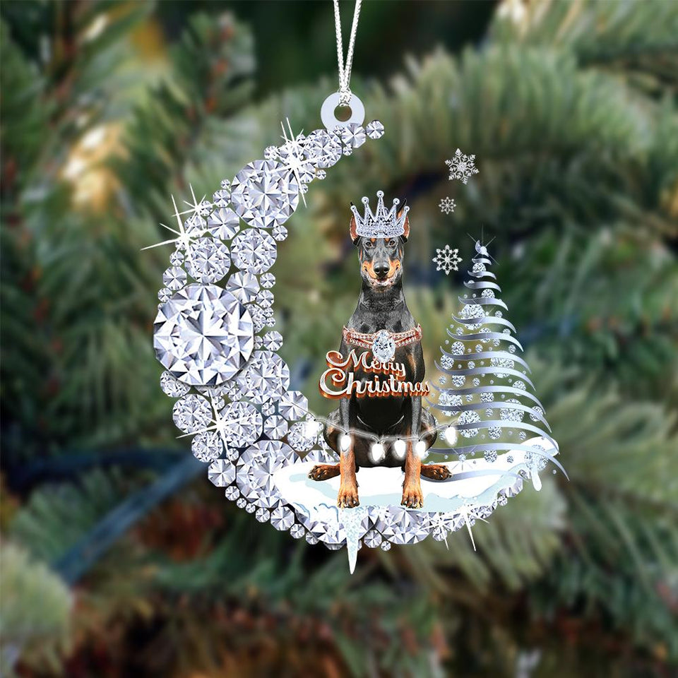 Doberman Diamond Moon Merry Christmas Ornament Christmas Gift For Dog Lover