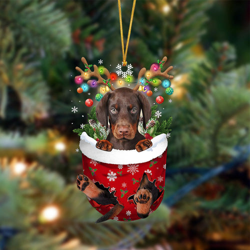 Dobermann-In Christmas Pocket Two Sides Ornament, Christmas Dog Hanging Ornament