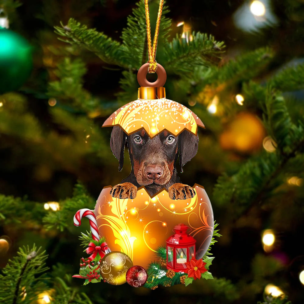 Dobermann In Golden Egg Christmas Ornament