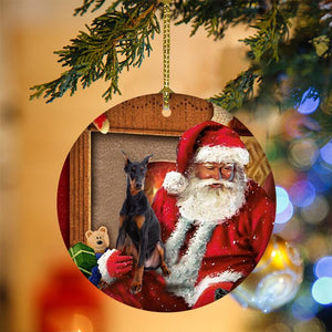 Godmerch- Ornament- Dobermans With Santa Christmas Ornament, Happy Christmas Ornament, Car Ornament