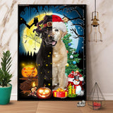 Dog Witch And Christmas Hat Halloween Gift Christmas Gift Canvas And Poster, Wall Decor Visual Art, Halloween Gift, Happy Halloween