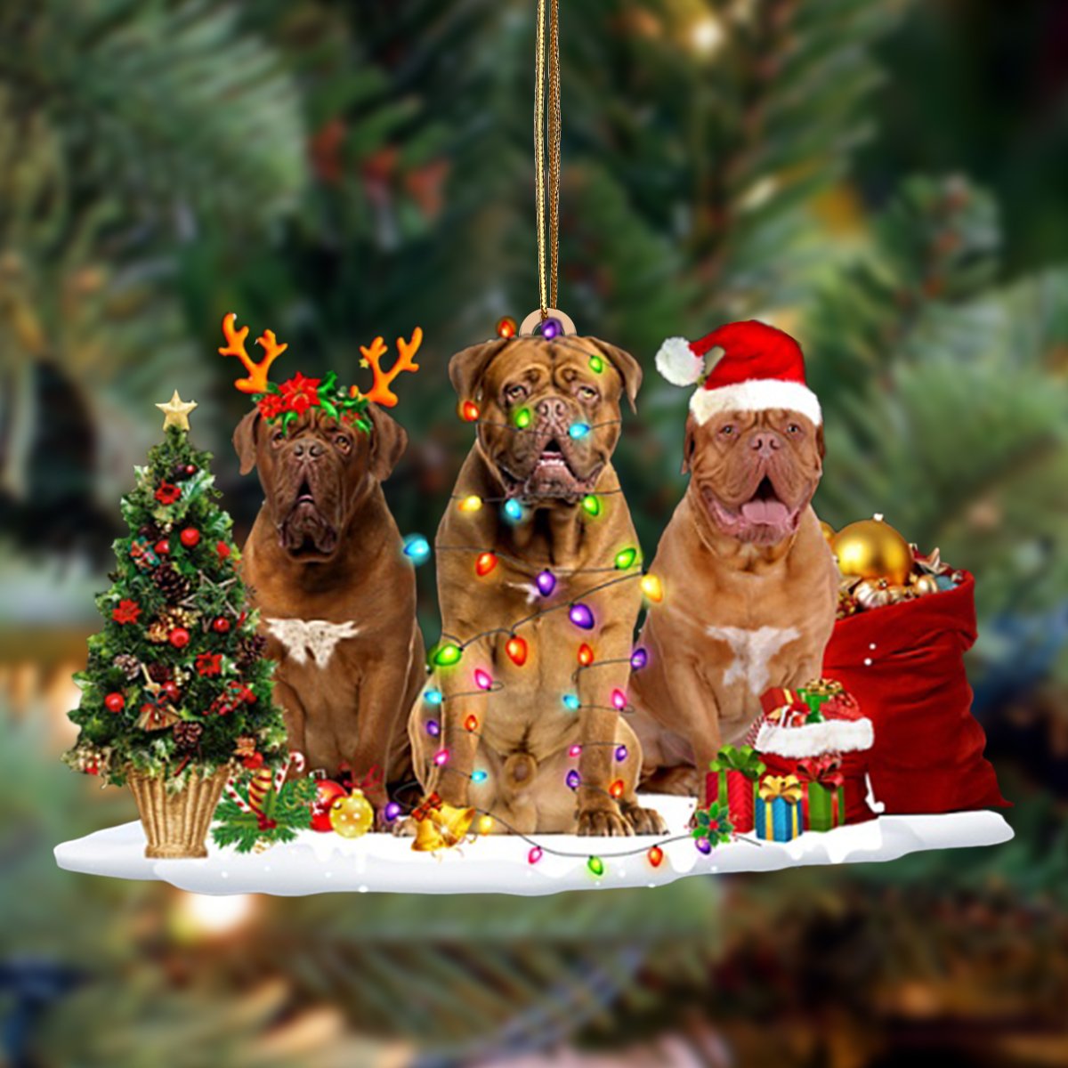 Ornament- Dogue De Bordeaux-Christmas Dog Friends Hanging Ornament, Happy Christmas Ornament, Car Ornament