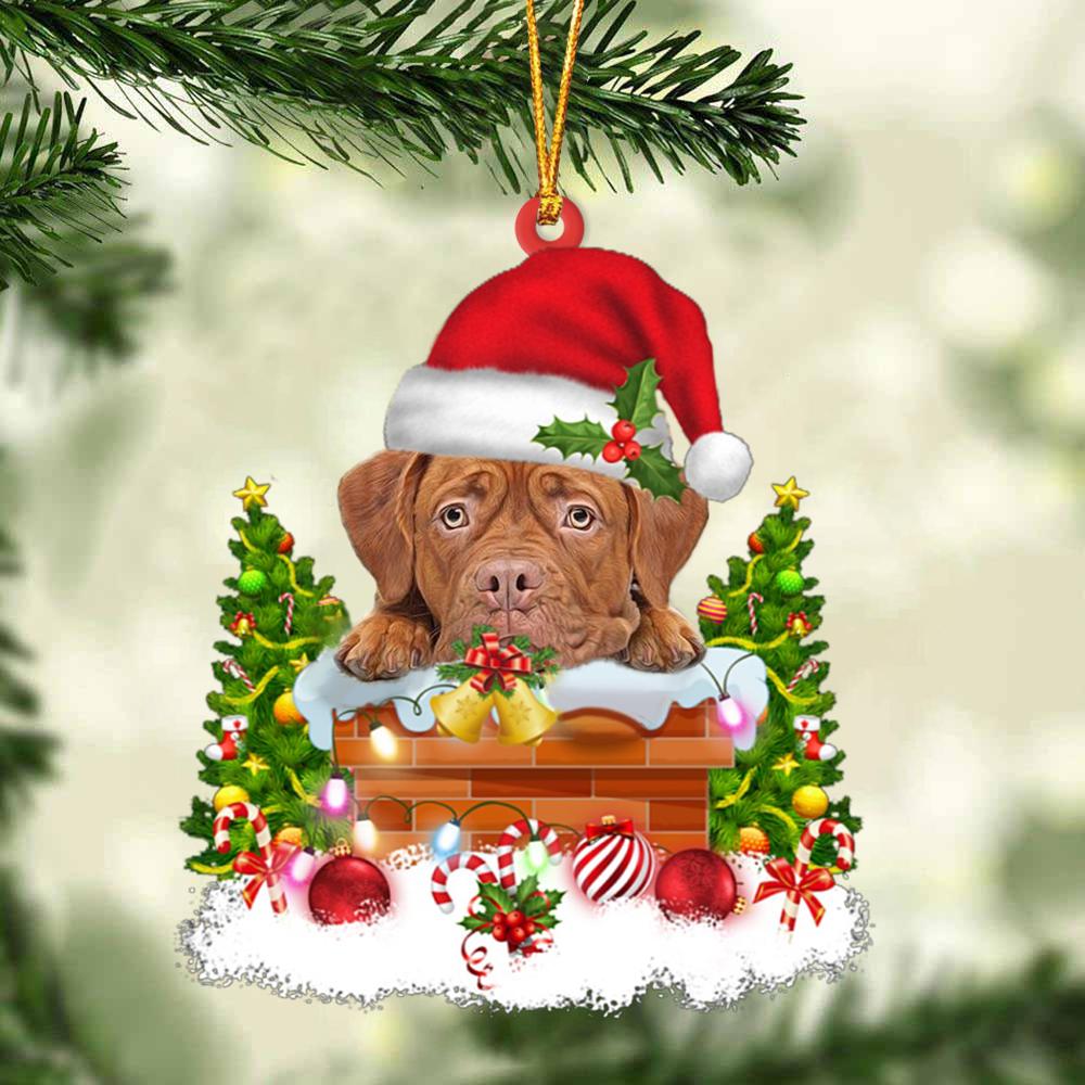 Dogue De Bordeaux In The Chimney Hanging Ornament Dog Christmas Ornament