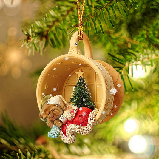 Godmerch Dogue De Bordeaux Sleeping In A Tiny Cup Christmas Holiday-Two Sided Ornament