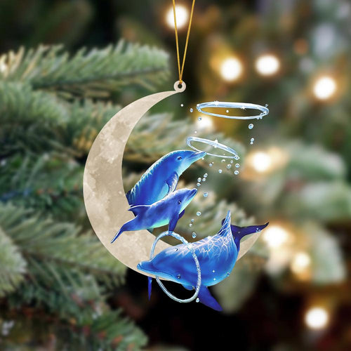 Dolphin Sits On The Moon Hanging Ornament, Animal Christmas Ornaments