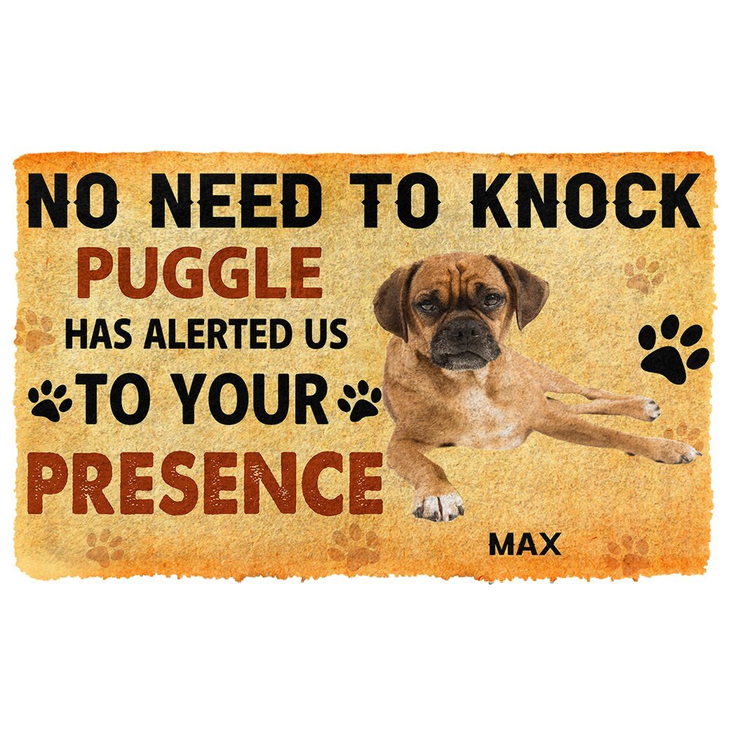 3D No Need To Knock Puggle Dog Custom Name Doormat