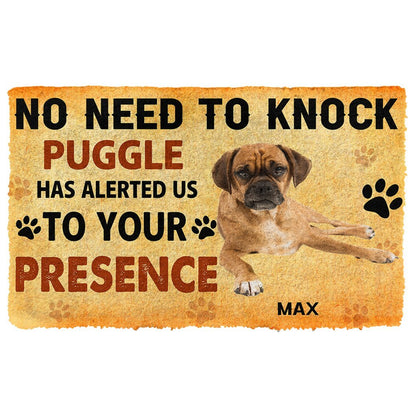 3D No Need To Knock Puggle Dog Custom Name Doormat