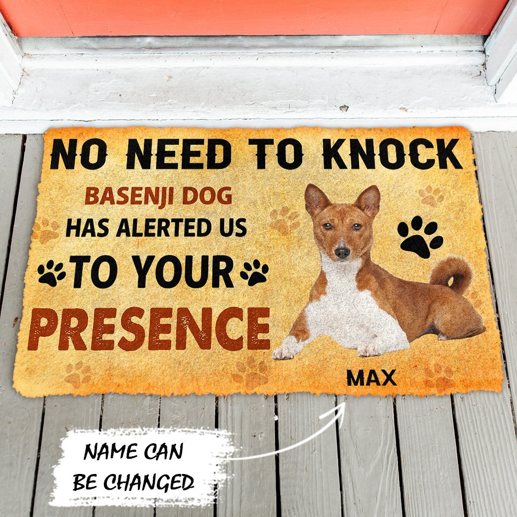 3D No Need To Knock Basenji Dog Custom Name Doormat