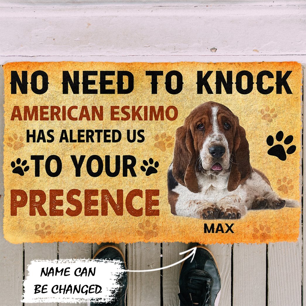 3D No Need To Knock Basset Hound Dog Custom Name Doormat