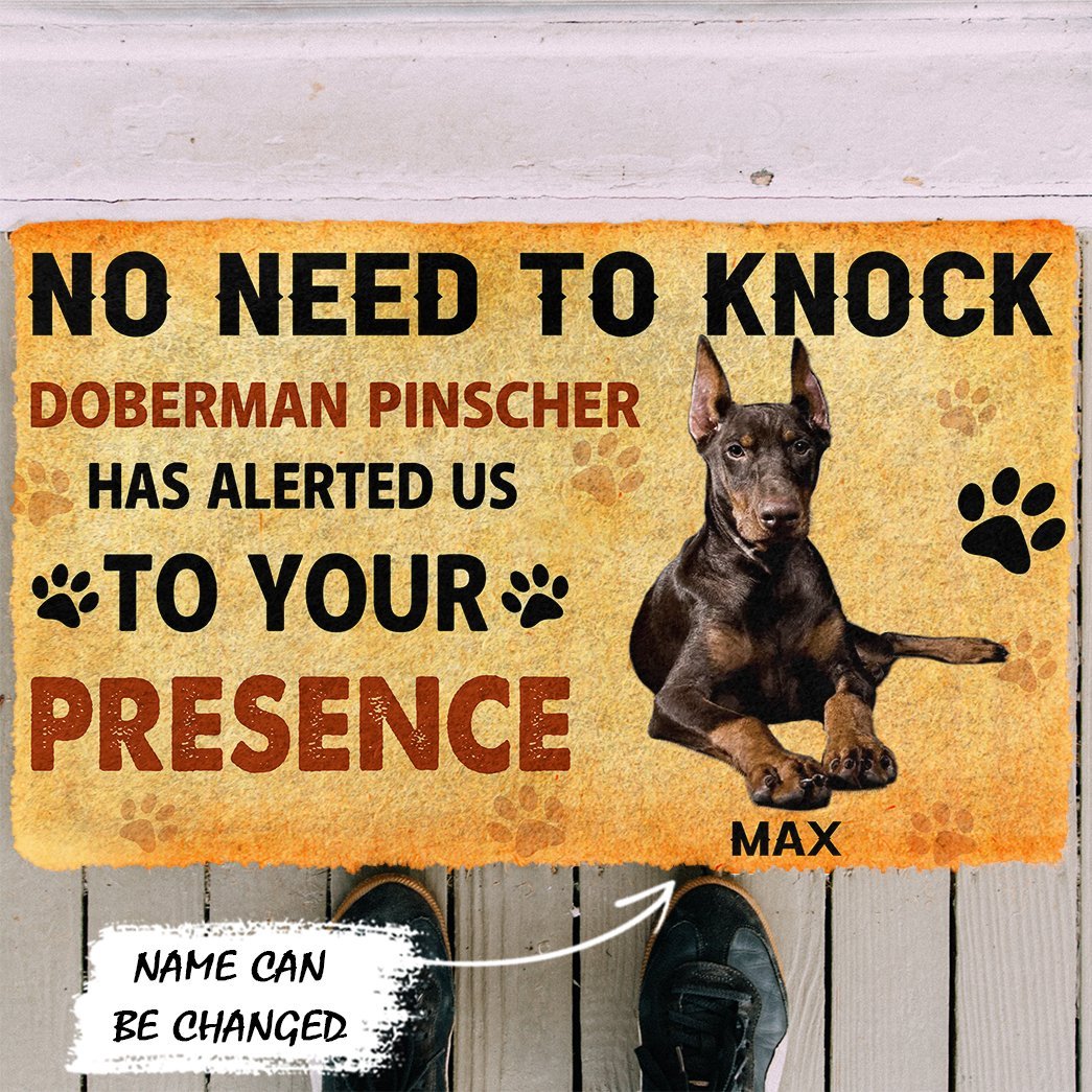 3D No Need To Knock Doberman Pinscher Dog Custom Name Doormat