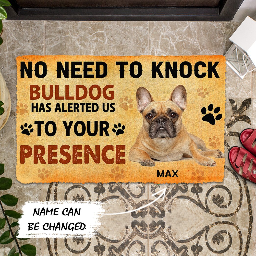 3D No Need To Knock Bulldog Custom Name Doormat