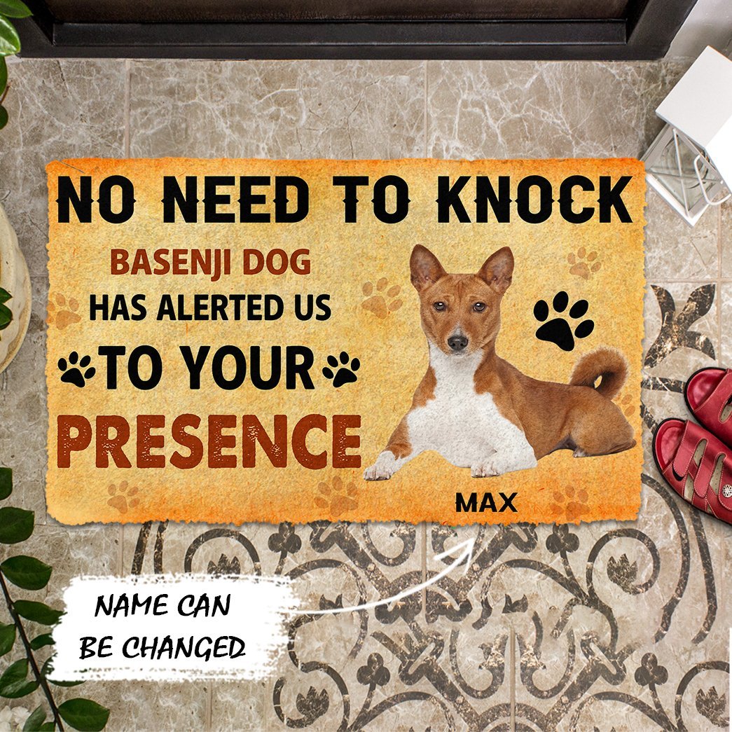3D No Need To Knock Basenji Dog Custom Name Doormat