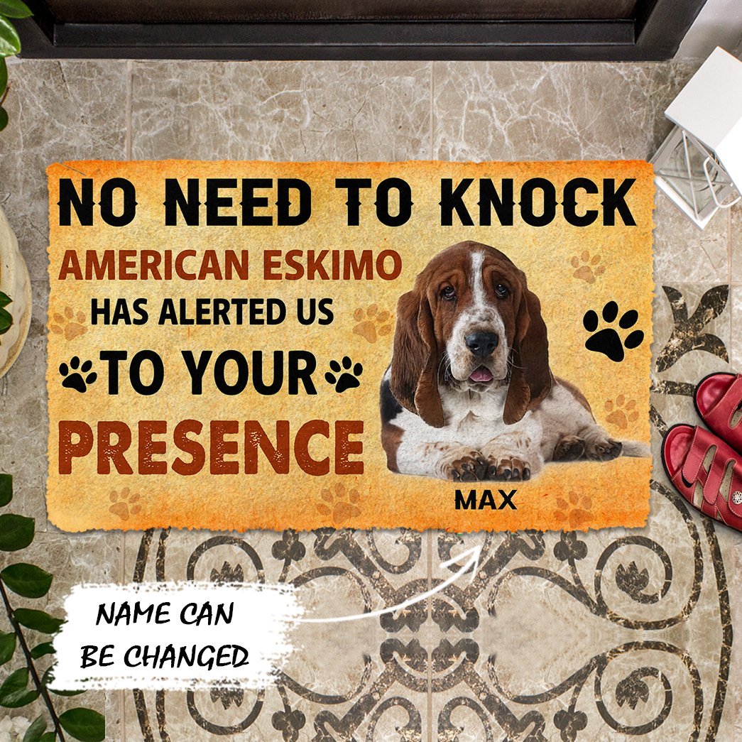 3D No Need To Knock Basset Hound Dog Custom Name Doormat