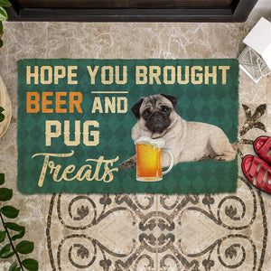 3D Hope You Brought Beer And Pug Treats Doormat