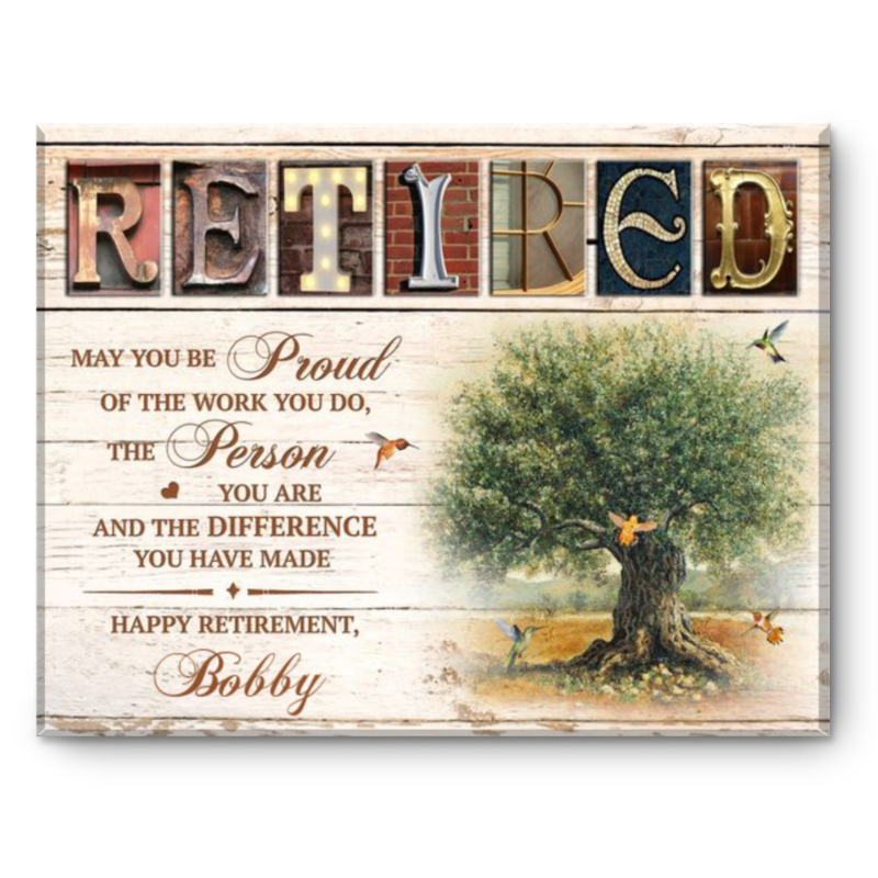 Retired Gift, Retirement Gift, Personalized Retirement Canvas For Colleagues, Tree Canvas, Custom Retired Gift For Coworkers