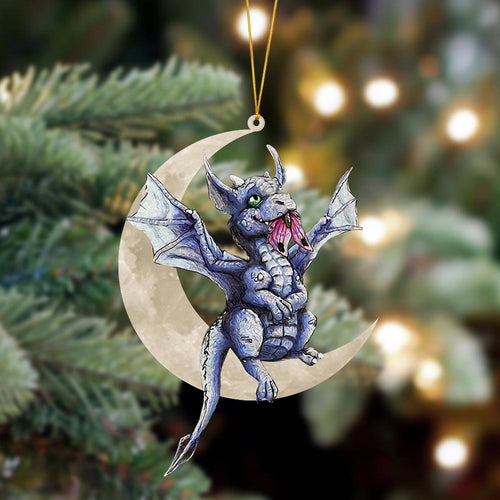 Dragon Sits On The Moon Hanging Ornament, Animal Christmas Ornaments