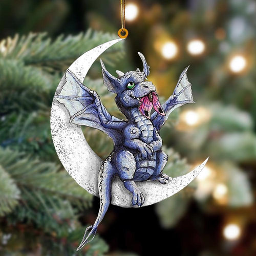 Godmerch- Ornament- Dragon Sits On The Moon Hanging Ornament Dog Ornament, Car Ornament, Christmas Ornament